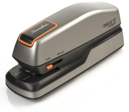 Swingline Electric Stapler, 20 Sheet Capacity, Optima 20, Jam Free, Compact, Automatic or Manual, Plug In or Battery, Orange and Gray (48207)
