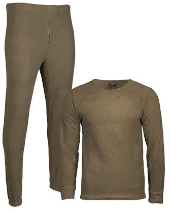 Mil-Tec Thermofleece Unterwäsche Set • Thermounterwäsche Herren • Lange Unterhose + Longsleeve Herren • Thermounterhemd + Thermohose • Outdoor Unterwäsche Männer • Funktionsunterwäsche • Oliv, XL