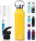 BOGI 600ml Trinkflasche Edelstahl Wasserflasche Thermobecher Doppelwandige-für das Laufen, Fitness, Yoga, Im Freien Outdoor Sport und Camping, Auto oder Unterwegs,mit 2 auswechselbaren Kappe(Yellow)