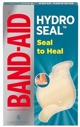 BAND-AID Brand Hydro Seal Adhesive Waterproof Bandages, Large Hydrocolloid Gel Patch for First Aid Support Better Healing for Minor Blisters, Cuts & Scrapes, 6 Count