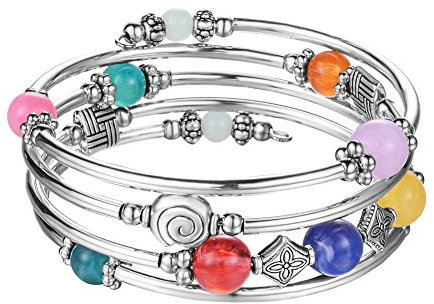 Bulinlin Damen Wickelarmband mit Achat Stein Silber Mehrschichtiges Perlen Armbänder Geburtstags Modeschmuck Geschenk für Frauen(Colorful)
