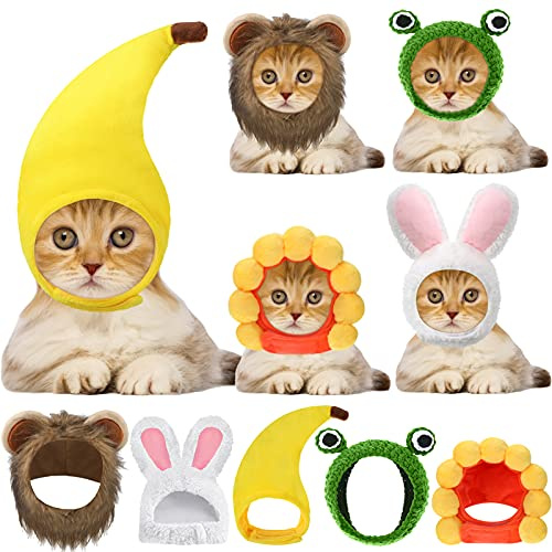 5 Cappello da Gatto Simpatico Cappello con Orecchie da Coniglio Copricapo Divertente da Rana Criniera Girasole per Cani di Piccola Taglia Costume da Gattino Accessori per Halloween, 5 Stili