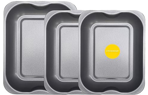 Kitcheneur 3-Pack Deep Roasting & Baking Tray Set x2 Medium (33cm) & x1 Large (38cm) Non-Stick Roasting Tins for Ovens - Durable, Multi-Purpose Oven Trays & Bakeware