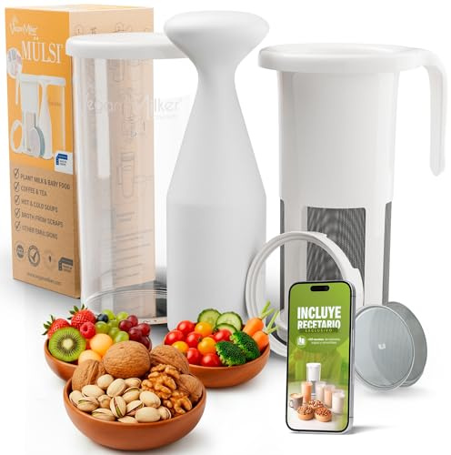 Vegan Milker Pflanzenmilchbereiter Maker – Pflanzenmilch Machine Mandelmilch, Sojamilch und Reis | 1L in 1 Minute 100% Natürlich mit 2 Filter | Kompatibel mit Stabmixer | Bring ein Kochbuch mit| Mülsi