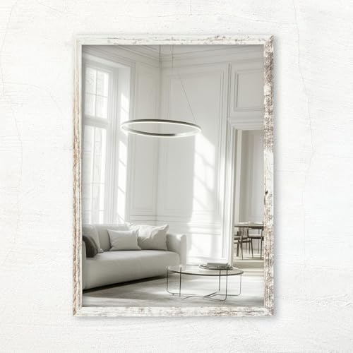 CLAMARO 'VISION' Specchio da parete 50 x 55 cm su misura | Vintage Bianco | Moderno specchio quadrato con cornice in legno MDF, con gancio in metallo e materiale di montaggio (orizzontale e verticale)