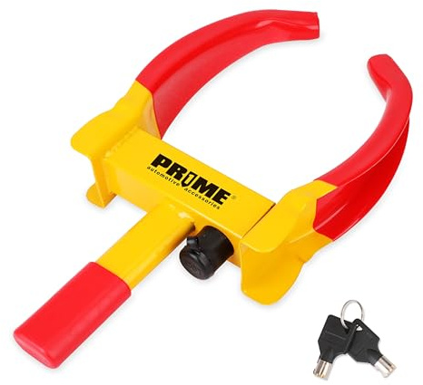 PR1ME Trailer Wheel Lock Clamp, Universal Wheel Clamp Lock, Adjustable Heavy-Duty Security Tires Anti-Theft Lock, for Trailers SUV Boats ATVs Motorcycles Golf Cart with 2 Keys (Yellow-red)