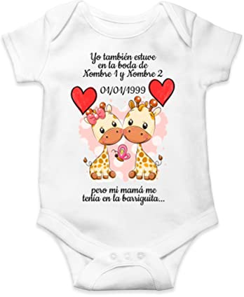 Ropa4 Body de manga corta personalizado para regalar a invitadas embarazadas de boda (1- body 3 meses)(Blanco manga corta)