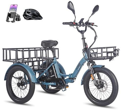 Fafrees F20 Mate Elektrische Dreirad 20 * 3.0 Zoll, 48V 21Ah Akku, e Bike klapprad 65N.m Motor, 3-Rad ebike 25km/h, Reichweite bis zu 55-110Km (Vorderer Korb + größerer hinterer Korb, Blau)