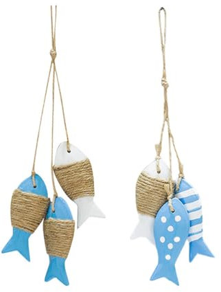 Ciieeo 2 Piezas Decoración De Pescado De Madera Colgante 11X1.5 Pulgadas Estilo Mediterráneo para Hogar Bar Tienda Comedor Accesorios Decorativos