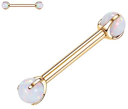 AROWRO Gold Zunge Brücke Schmuck 14 Gauge Zunge Brücke Ringe Innengewinde 12mm Titanium Zunge Brücke Piercings Weiß Opal Zunge Brücke Bars