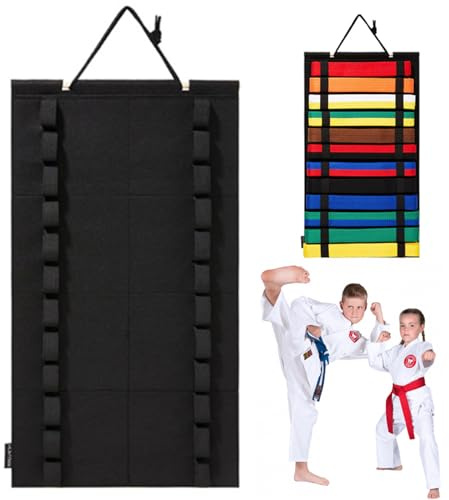 Martial Arts Belt Display, Hanging Karate Belt Display Rack Holds 12 Belts, Belt Display with Elastic Loops, Karate Belt Holder for Wall Door 14x25 Karate Belt Display Karate Belt Holder Belt Display