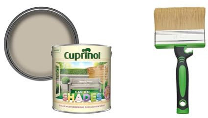 Cuprinol 5092612 Garden Shades - Natural Stone (2.5L) & Fit for The Job 4 inch Large Capacity Shed and Fence Block Brush for Rapid Painting of Sheds & Fence