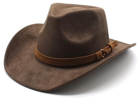 Cowboyhut für Damen Herren Westernhut Cowgirl-Hut Filz Cowboyhüte Fedora Hut Breiter Krempe mit Band Jazzhut (DE/NL/SE/PL, Alphanumerisch, Einheitsgröße, Braun)