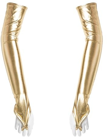 Wisebom Guanti Lunghi Donna Eleganti Guanti Sposa Sexy Guanti Lunghi da Sera Guanti da Sera per Festa in Maschera Carnevale Opera (Oro)