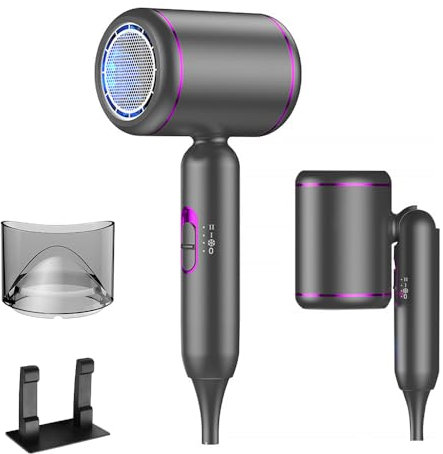 Hair Dryer, ICDLTJ 1800W Foldable Ionic Blowdryer for Fast Drying, Negative Ions Care & Heat-Control & Low Noise Hairdryers with Nozzle & Brackets