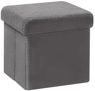 PINPLUS Faltbarer Bouclé Hocker mit Stauraum – Kleiner gepolsterter Sitzwürfel als Aufbewahrungsbox & Fußhocker für Wohnzimmer, Schlafzimmer, Flur, 30x30x30 cm, Grau