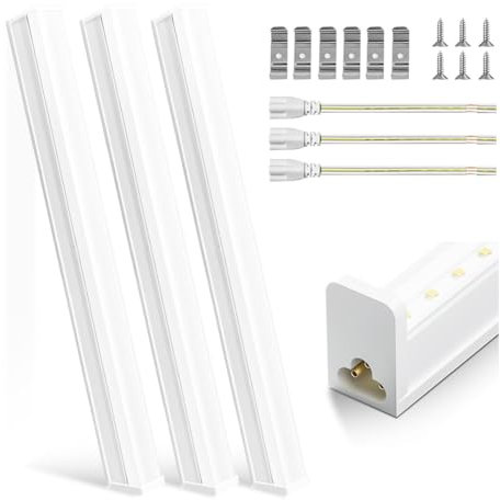 DIKHEE Lot de 3 Reglette LED 5 W pour cuisine et atelier 2200 lm 6500 K avec interrupteur, idéal pour garages, cuisines et sous-meubles