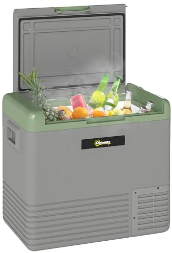 Outsunny 50L Car Refrigerator, Portable Compressor Car Fridge Freezer, Electric Cooler Box with 12/24V DC and 110-240V AC for Camping, Driving, Picnic, Down to -20℃, Light Green and Grey