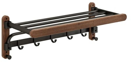 Toallero, tendedero de Pared, tendedero Extensible de Pared, fácil de Instalar, tendedero Plegable para baño, Cocina y Aseo, Metal Negro y Madera Maciza,50CM