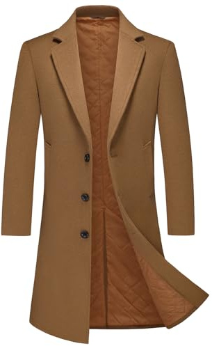 MODFUL Mens Long Wool Trench Coat Padded Knee Length Warm Overcoat Casual Peacoat Slim Fit Outwear