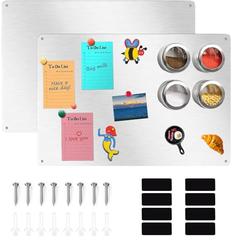 A3 Stainless Steel Magnetic Board (43.5x30cm) | Wall & Fridge Memo Bulletin Board for Kitchen, Office, Bedroom | Metal Magnets Board to Display Notes, Photos, Recipes, Spice Jars (2 Pack)