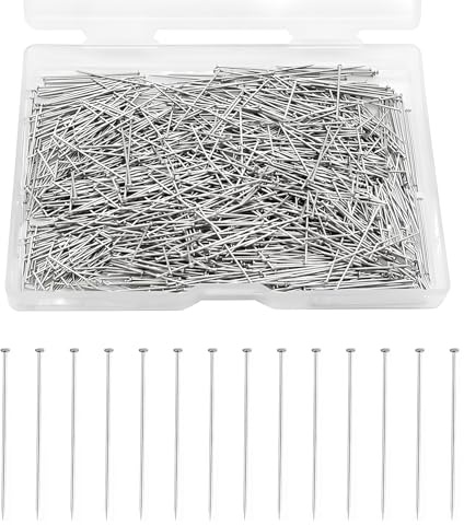 1000Pcs Épingles à Couture, 26mm Aiguilles de Épingles Tête Fines Epingle Couture de Tailleur Acier Inoxydable, Droites Satin Épingle à Tête Plate pour Fabrication Bijoux d'Artisanat Mercerie, Argent