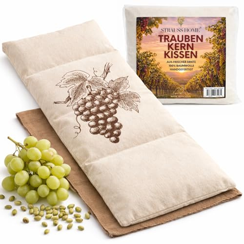 Strauss Home Cuscino grande con semi d'uva – cuscino termico adatto al microonde – contro la tensione del collo e delle spalle o coliche – semi d'uva naturale – fodera rimovibile e lavabile – 20 x 50