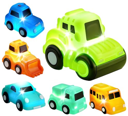 Macchinina Giocattolo da Bagno, 6 Pezzi Macchinina Giochi Bagnetto Silicone, Giocattoli da Bagno Morbidi Galleggianti, Mini Veicoli Giocattolo, Giocattoli da bagno con luci, Regali per Ragazzo e Ragaz