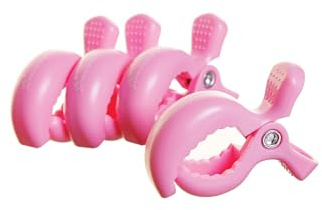 Dreambaby Strollerbuddy F2213 - Pinzas de sujeción para cochecito de bebé, fuertes y anchas, para sillas de paseo y sombras, paquete de 4, color rosa
