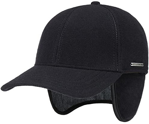 Stetson Vaby Earflap Cap für Herren Wollcap Wintercap Hinten geschlossen, mit Schirm, Ohrenklappen,, Dunkelblau, M (56-57 cm)