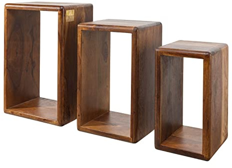 MASSIVMOEBEL24.DE | Toronto Wandregal Set 45x20x30 Sheesham/Palisander, Farbe:Dunkelbraun gewachst, Größe:45x20x30 cm (BxTxH)
