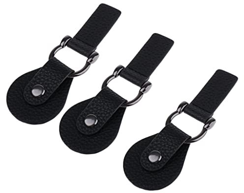 P Prettyia 3 Sätze Leder Knebelverschluss Knebelknöpfe Lederriemen Schnalle für Mantel Jacke Dufflecoat, 11,5×4,1cm, Schwarz