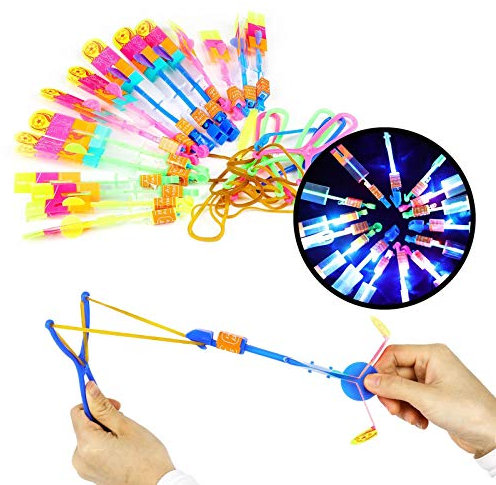Herefun Hubschrauber Fliegen Spielzeug,15 Stücke Licht Hubschrauber Fliegen LED Katapult Heli Abschießer Elastic Powered Sling Shot - Mehrere Stile (15 Stücke)