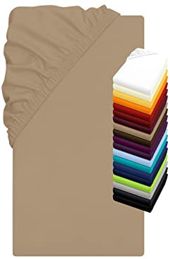 Jersey Elasthan Spannbettlaken für Wasser- und Boxspringbetten - in 19 modernen Farben - Steghöhe ca. 40 cm - Maße ca. 180-200 x 200-220 cm, Sand