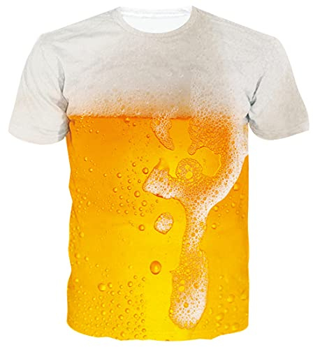 Loveternal 3D T-Shirt Patrón Impresa Beer Manga Corta Cerveza Tops Camisetas para Hombres de Las Mujeres L