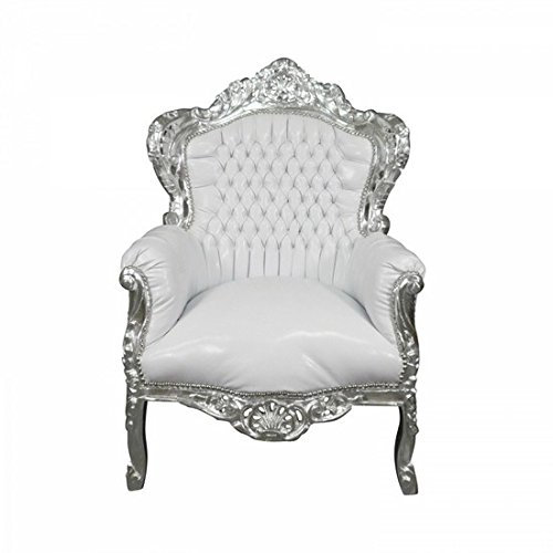 Barocksessel Luxury aus Holz, Blattsilber, weißes Leder