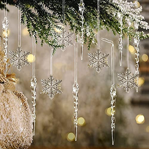 DAHI Adornos para árbol de Navidad, diseño de carámbanos y copos de nieve, colgantes de cristal, decoración navideña