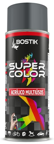 Bostik SUPER COLOR GRIS HIERRO RAL 7011, Pintura en Spray Acrílica para Uso Profesional y Doméstico, Multiusos, Secado Rápido, Acabado Brillante, Interior y Exterior, Bote 400 ml