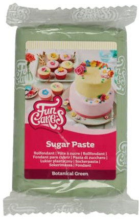 FunCakes Pasta di Zucchero Botanical Green: facile da usare, liscia, flessibile, morbida e pieghevole, perfetta per decorare torte, halal, kosher e senza glutine. 250 gr