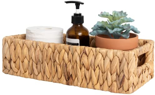StorageWorks Water Hyacinth Basket for Toilet Paper, Wicker Baskets for Storage with Built-in Handles, 14 ¼L x 6 ½W x 3 ¾H