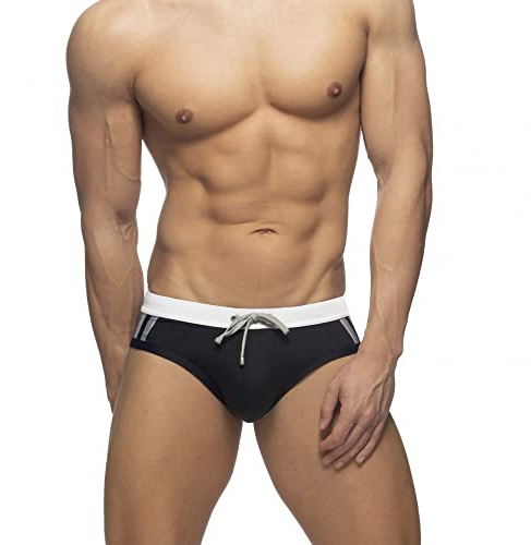 UXH Slip de bain rembourré à rayures pour homme, blanc, Small