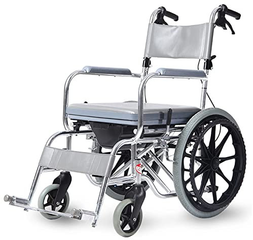 Generic Duschstuhl mit Armlehnen Klappbar mit Rollen Toilettenrollstuhl Fahrbarer Große Räder Toilettenstuhl Rollstuhl mit WC-Eimer mit Rückenlehneund Fußstützen (Color : C)