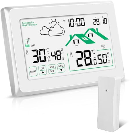 Weather Station, Weather Station with Outdoor Sensor Wireless UK, Digital Room Thermometer Hygrometer Indoor Outdoor, Large LCD Screen with Backlight 12/24H Automatic Time Forecast