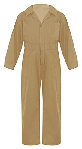 TTAO Barn arbetsoverall blåman skyddsoverall jumpsuit andas vår höst junior rallykombi fritidsoverall storlek 110–176, Khaki, 158-164