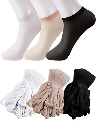 Sintege 600 Pieces Disposable Foot Socks for Trying on Boots Shoes, Ankle High Nylon Footies for Women, Disposable Non Slip Socks for Guest, Black, White, Beige