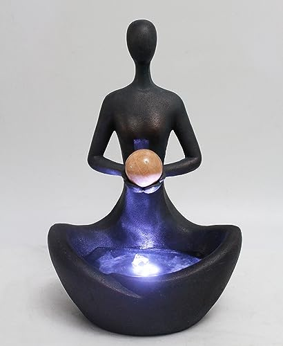 Fontana da yoga con illuminazione a LED, fontana da tavolo, fontana da giardino, pietra curativa Zen (pietra di luna di pesca)