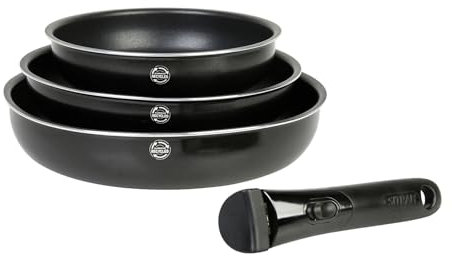 Sitram 715485 Set 3 padelle in alluminio SITRAMOVIBLE FAMILY Ø 20/24/28 cm, rivestimento interno antiaderente senza PFOA - manico rimovibile SITRAMOVIBLE - Tutti i piani cottura, anche a induzione