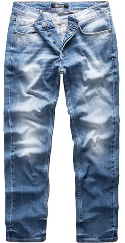 REPUBLIX Herren Jeans Regular Straight Fit Denim Hose Destroyed R07984 Hellblau W33/L34