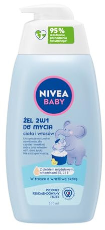 NIVEA BABY Gel 2 en 1 para lavar el cuerpo y el cabello, 500 ml con bomba