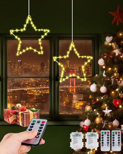 Weihnachtsstern Fenster Beleuchtet Weihnachtsdeko LED Stern Fenster 8 Modi mit Speicher und Timerfunktion IP44 Weihnachtsbeleuchtung für Fensterdeko Hängen Weihnachtsdeko Innen Party 2 Stück